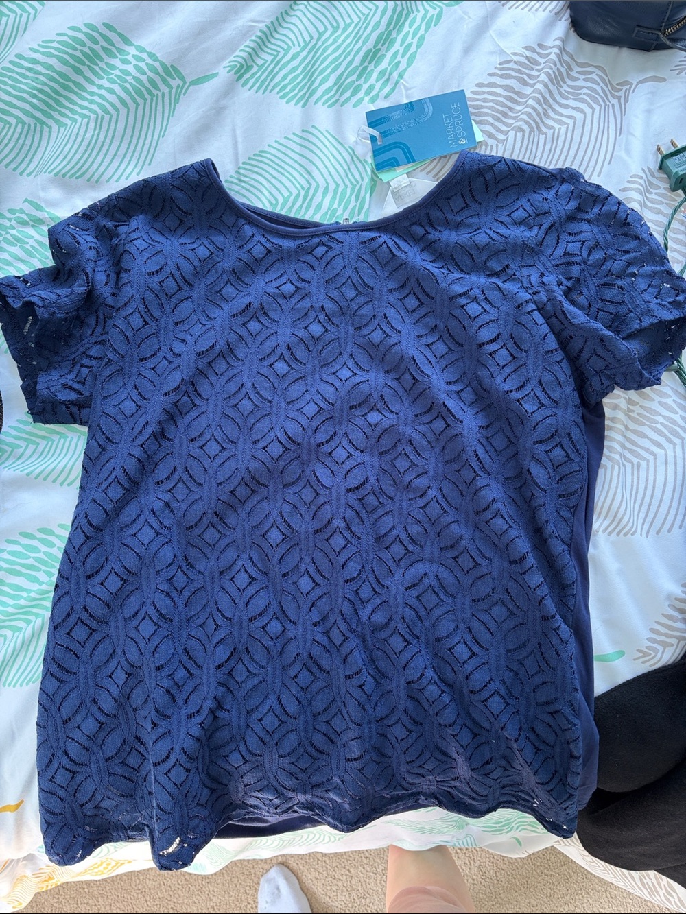 Market and Spruce Hans Crochet Front Top Navy